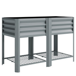 Horta elevada com prateleira inferior, mesa de cultivo em metal galvanizado com forro 120x55x80 cm cinzento prateado