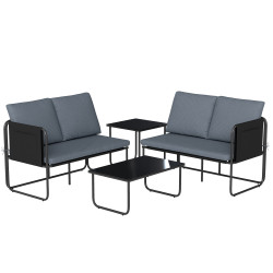 Conjunto de jardim de 4 peças móveis de exterior com 2 sofás de 2 lugares 2 mesas de vidro almofadas capas removíveis cinzento