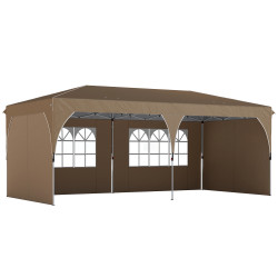 Tenda dobrável 6x3 m pop-up com 4 laterais amovíveis tenda de jardim com faixas refletoras altura ajustável upf50+ bege