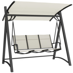 Baloiço de jardim de 3 lugares com teto ajustável upf50+ assento transpirável e estrutura em metal 188x130x183 cm creme