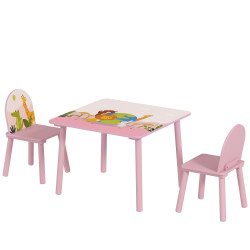 Mesa e cadeiras para crianças com estampados de animais para meninos e meninas de 3-8 anos para casa escola infantil rosa