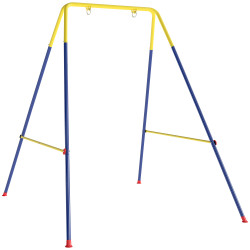 Estrutura de baloiço infantil dobrável estrutura metálica para 1 baloiço com 2 ganchos 4 estacas 128x155x157 cm azul