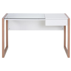 Mesa de computador com tampo de vidro temperado e gaveta 120x60x75 cm branco