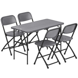 Conjunto de mesa e cadeiras de jardim com mesa dobrável ajustável de 55 a 74 cm e 4 cadeiras dobráveis para terraço cinzento