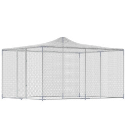 Galinheiro para exterior grande 400x300x197 cm 12 m² galinheiro de aço galvanizado com porta com fecho duplo prateado