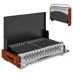 Barbecue a carvão dobrável portátil 50,5x34x33 cm com bandeja de carvão removível para camping, piqueniques, preto