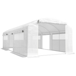 Estufa túnel 6x3x2 m com 3 portas enroláveis, 6 janelas com rede e estrutura de aço galvanizado branco
