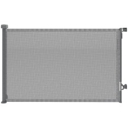 Barreira de segurança retrátil para cães extensível até 140 cm de largura para escadas e portas cinzento
