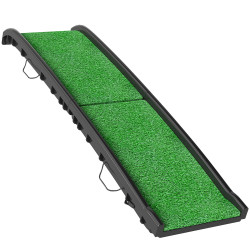 Rampa para cães com relva artificial 155 cm dobrável com pega ângulo ajustável verde