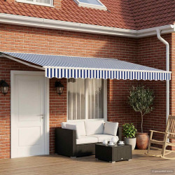 Toldo retrátil elétrico azul e branco 5 x 3 m