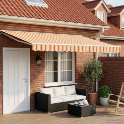 Toldo retrátil elétrico amarelo, laranja e branco 5 x 3 m