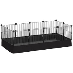 Cerca metálica para animais de 12 painéis DIY tapete impermeável parque para porquinhos-da-índia ouriços 120x60x40 cm preto