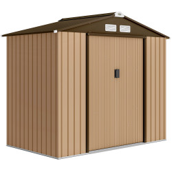 Abrigo de jardim exterior 2,42 m² 213x130x185 cm com porta de correr, ventilação e luvas, amarelo