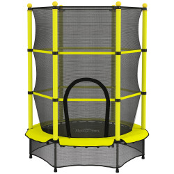 Cama elástica infantil ø140 cm para crianças dos 3-10 anos com rede de segurança, suporta até 50 kg, para interior e exterior, amarelo