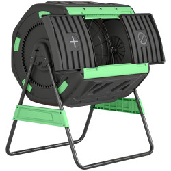 Compostador giratório 200l com sistema de ventilação e base metálica para compostagem de resíduos orgânicos verde