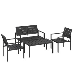 Conjunto de móveis de jardim para 4 pessoas - sofá de 2 lugares, 2 cadeiras e mesa de centro - preto