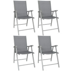 Conjunto de 4 cadeiras de campismo dobráveis cadeiras de jardim com tecido textilene respirável 58x62x97 cm cinza claro