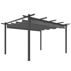 Pérgola de jardim 4x3 m com telhado retrátil estrutura de alumínio upf30+ orifícios de drenagem cinza