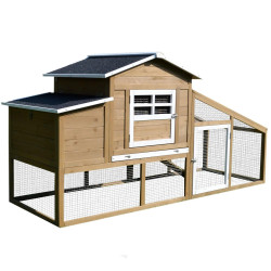 Galinheiro de madeira exterior gaiola para 2-4 galinhas com grade de arame tetos asfálticos ninho bandeja removível rampa e zona aberta 200x80x105cm natural e preto