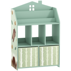 Estante infantil para brinquedos com gavetas de tecido prateleiras abertas design de ursinhos organizador de brinquedos verde