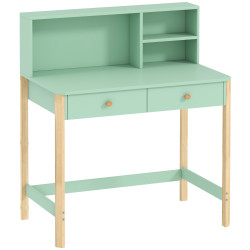 Secretária infantil mesa de estudo para crianças com 3 compartimentos abertos e 2 gavetões 90x52x105 cm verde