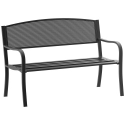 Banco de jardim de 2 lugares banco de exterior com encosto de malha de aço para pátio varanda 127x60x87 cm preto