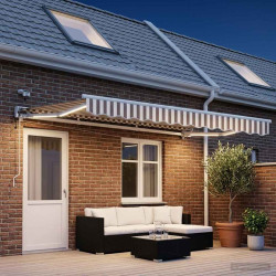 Toldo retrátil elétrico cinza claro e branco 4 × 3 m