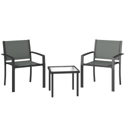 Conjunto de mesa e cadeiras com 3 peças conjunto de jardim 2 cadeiras de textilene e mesa de vidro cinzento claro