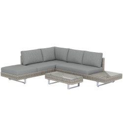 Conjunto de jardim em vime de 3 peças com sofás modulares de 3 e 2 lugares mesa lateral e mesa de centro cinzento