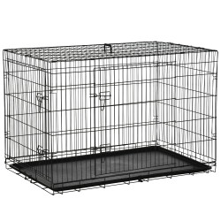 Gaiola para cães com 2 portas gaiola para animais de estimação de arame dobrável com alça de transporte aço 121x74,5x81cm preto
