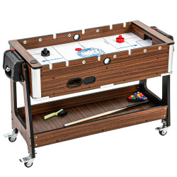 Mesa multijogos 3 em 1 com rodas com travão prateleira de arrumação matraquilhos para crianças bilhar air hockey nogueira