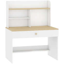 Secretária infantil com prateleira, 3 compartimentos e gaveta – mesa de estudo 80x50x100 cm, branco, 3-8 anos