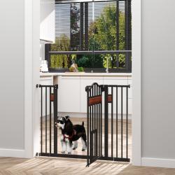 Barreira de Segurança para Cães Extensível para Portas Escadas 74-105cm com 2 Extensões de 10 e 15cm com 2 Portas e Fechadura Au