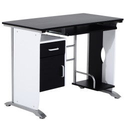 Mesa para computador com gaveta armário e suporte para cpu secretária para escritório 100x52x75cm preto e branco