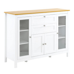 Aparador de cozinha com armário 2 gavetas 2 portas de vidro e prateleiras ajustáveis móvel auxiliar de armazenamento para sala de jantar sala de estar 120x40x90cm branco