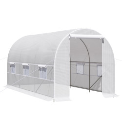 Estufa tipo túnel 400x200x200cm estufa de jardim com portas enroláveis e 6 janelas cobertura de PE 140 g/m² estrutura de metal para cultivo de plantas verduras branco