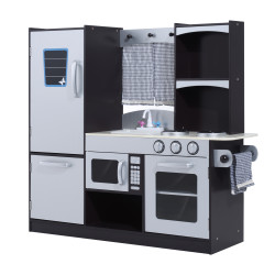 Cozinha de brinquedo infantil cozinha de madeira para crianças com acessórios cozinha para crianças com forno micro-ondas lavatório 105x31,5x95 cm cinza e preto