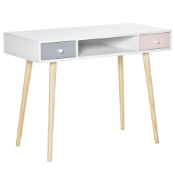 Consola secretária infantil com 1 compartimento aberto e 2 gavetas estilo nórdico para dormitório entrada 100x48x76,5cm multicolor