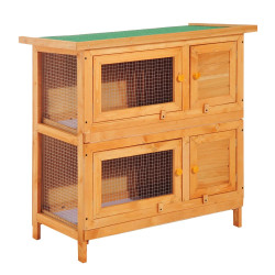 Coelheira de madeira exterior de 2 níveis gaiola para 1-2 coelhos animais pequenos com teto asfáltico dobrável e 2 bandejas removíveis 90x45x90cm madeira