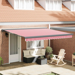 Toldo retrátil vermelho e branco 400 × 300 cm tecido e metal