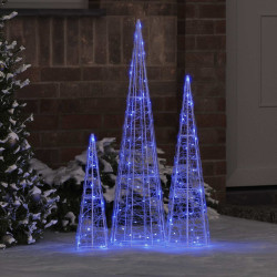 Árvore de natal 3 unid. azul 20 x 20 x 80 cm acrílo 90 leds