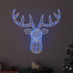 Cabeça de rena com 140 leds azul 68 x 36,5 x 62,5 cm acrílo