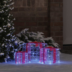 Caixa de presente 3 unid. azul 20 x 20 x 20 cm acrílo 60 leds