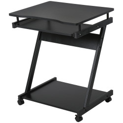 Secretária para computador com rodas 60x48 cm com prateleira deslizante para teclado e prateleira inferior estrutura metálica preto