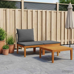 3 Unid. conjunto de lounge de jardim com almofadas natural