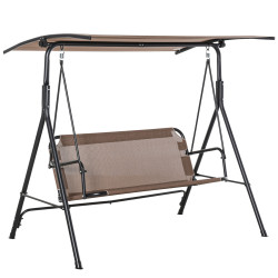 Baloiço de jardim de 2 lugares baloiço com teto ajustável em ângulo para terraço balcão carga máxima 200kg aço 172x110x155cm marrom