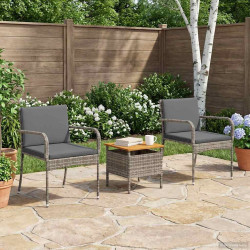 Conjunto bistro de jardim 3 pcs cinzento vime PE