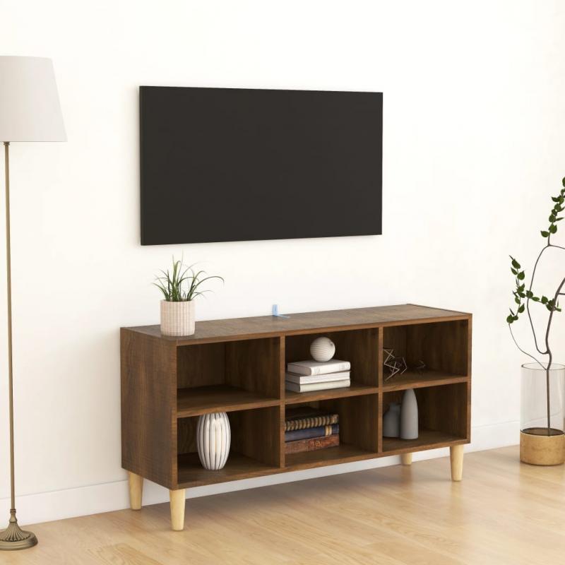 Móvel TV pernas madeira maciça 103,5x30x50cm carvalho castanho - Imagen 1