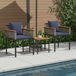 Conjunto de móveis para exterior cinza e azul marinho vime PE