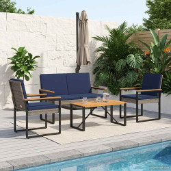 Conjunto de móveis para exterior 4 unid. cinza e azul marinho